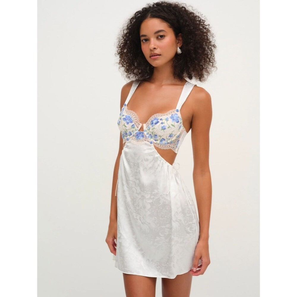 NWT ✨ For Love & Lemons Festival Rose Slip Dress - Blue Size Large $139